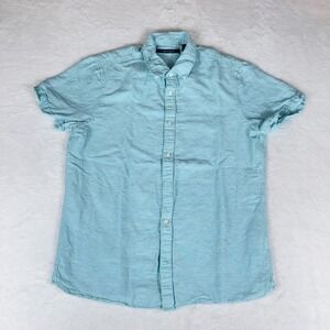 Perry Ellis Shirt Mens Medium Aqua Sea‎ Solid Short Sleeve Collared Button Up